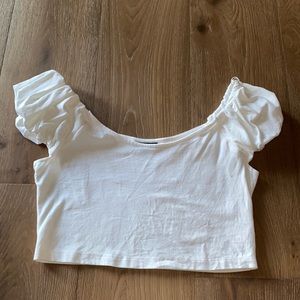 TOP SHOP TOPSHOP WHITE PUFFED OFF THE SHOULDER CROP TOP SIZE 8